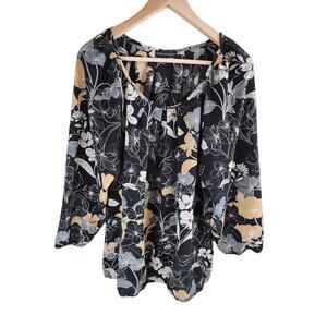 SARA MICHELLE Black Floral Top Elastic Waist Textured Material XL